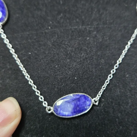 Lapis lazule natural crystal gemstone sterling station necklace 16"/33" - Picture 8 of 9
